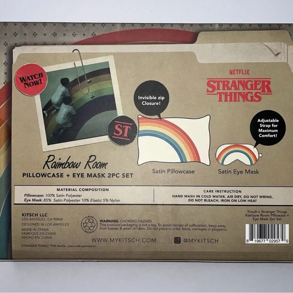 NIB Stranger Things‎ X Kitsch Rainbow Room Pillowcase + Eye Mask 2pc Set